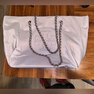 Tory Burch Silver Shoulder Bag with Chain Detail